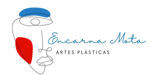 El logotipo de Mota Plastic Arts encarnado con el dibujo de una cara.